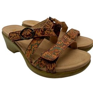 Alegria PG Lite ROU-166 Sandals Womens EU 37 / US 7 Floral Tooled Leather Wedge
